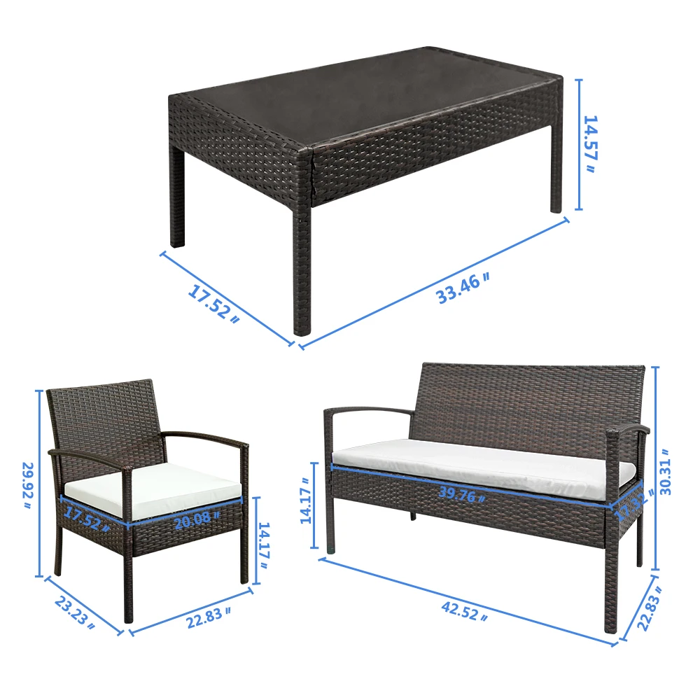 2pcs Arm Chairs 1pc Love Seat & Tempered Glass Coffee Table Rattan Sofa Set Brown Gradient 2