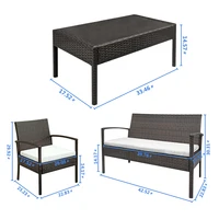 2pcs Arm Chairs 1pc Love Seat & Tempered Glass Coffee Table Rattan Sofa Set Brown Gradient 2