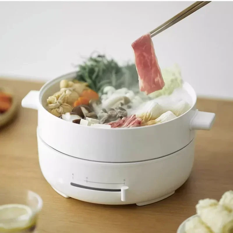 Olayks 1400W 220V Electric Skillet with Deep Hotpot and Steamer Home Smoke-free Barbecue Pan Non-stick Electric Frying Pan 2.5L 4