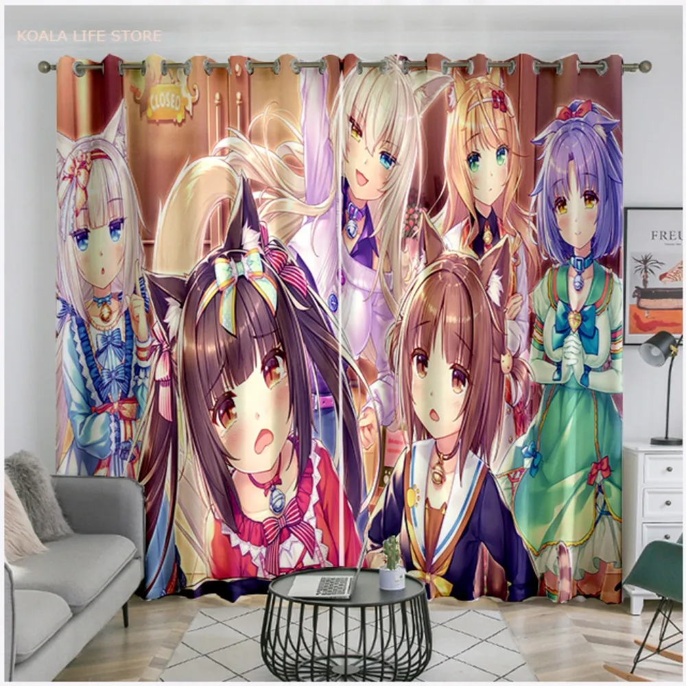 

3D печать микро затенение фон окна занавеска Nekopara аниме отель Декор занавеска s окна плоские 1/2 шт. на заказ
