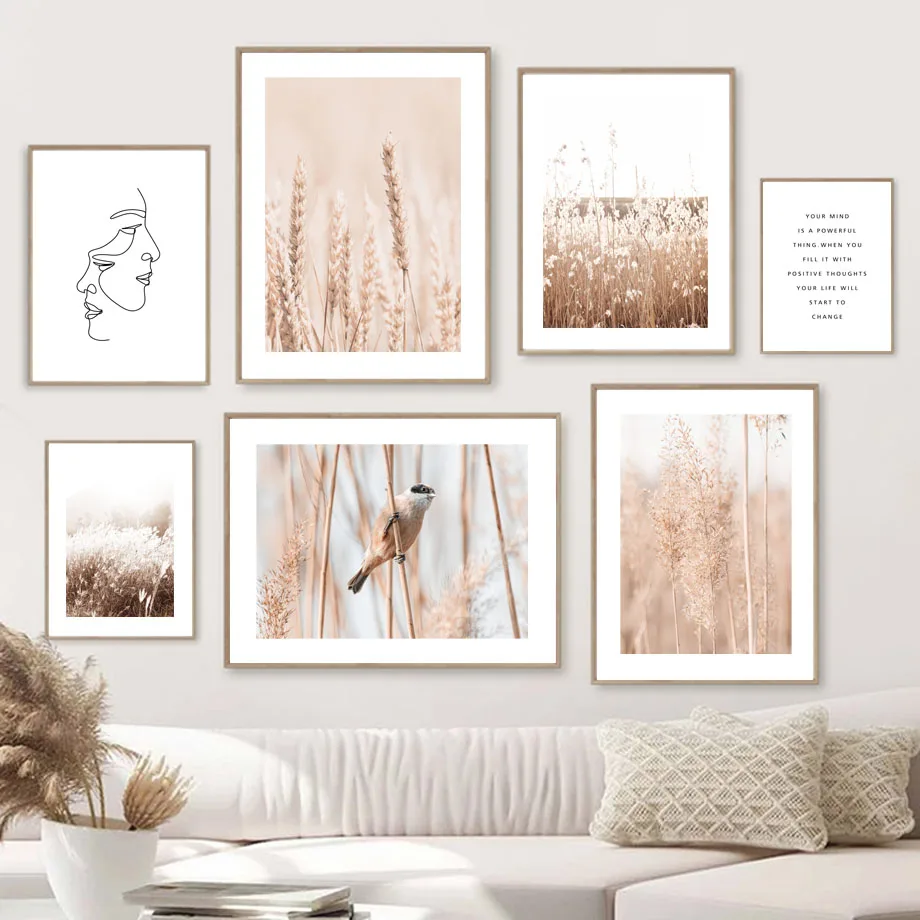 

Autumn Beige Wheat Grass Reed Field Bird Wall Art Canvas Painting Nordic Posters And Prints Wall Pictures For Living Room Decor