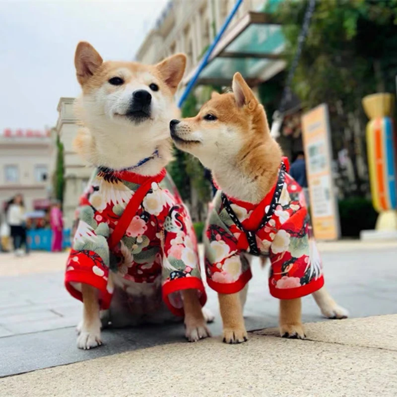 Spring Summer Clothes for Cat Dog Japanese Style Pet Clothing Kimono for Small Medium Dogs Shiba Inu Corgi Puppy Costume Outfit