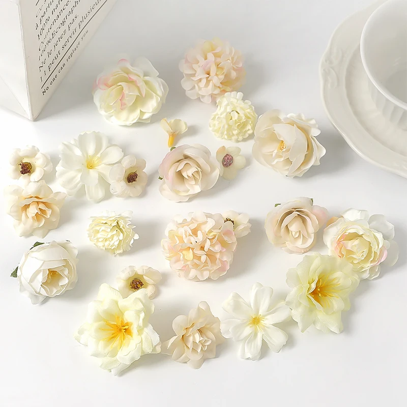 24 Stück 4,5 cm künstliche Rose gemischte Seidenblütenköpfe Bulk Craft Kranz Hochzeit Braut Babyparty Home Party Dekor DIY Kuchendekoration – Detail 13