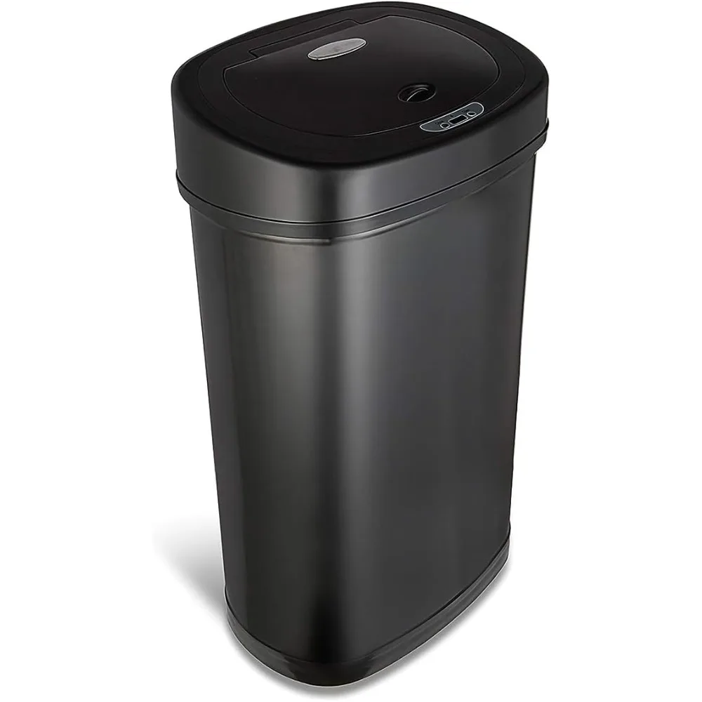 

Automatic Touchless Infrared Motion Sensor Trash Can, 13.2 Gal 50L, Black Steel Base (Oval, Black Lid)