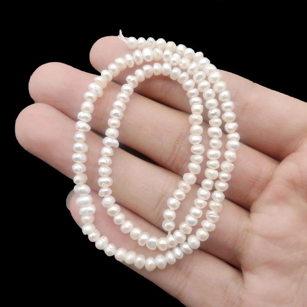 NaturalFreshwaterPearlsBeads34mmGradeARoundFlatBeadsforJewelryMakingNecklace