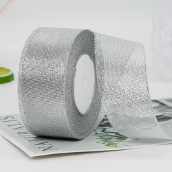 Gold and Silver Glitter Organza Ribbon for Wedding, Gift Decoration, and DIY Crafts - 22 Meters (Silver)