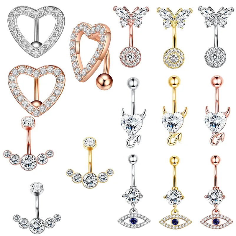 

Reversed Bar CZ 14G Belly Button Rings Dangle Flower Star Navel Ring Surgical Steel Belly Piercing Jewelry Oreja Body Belly Ring