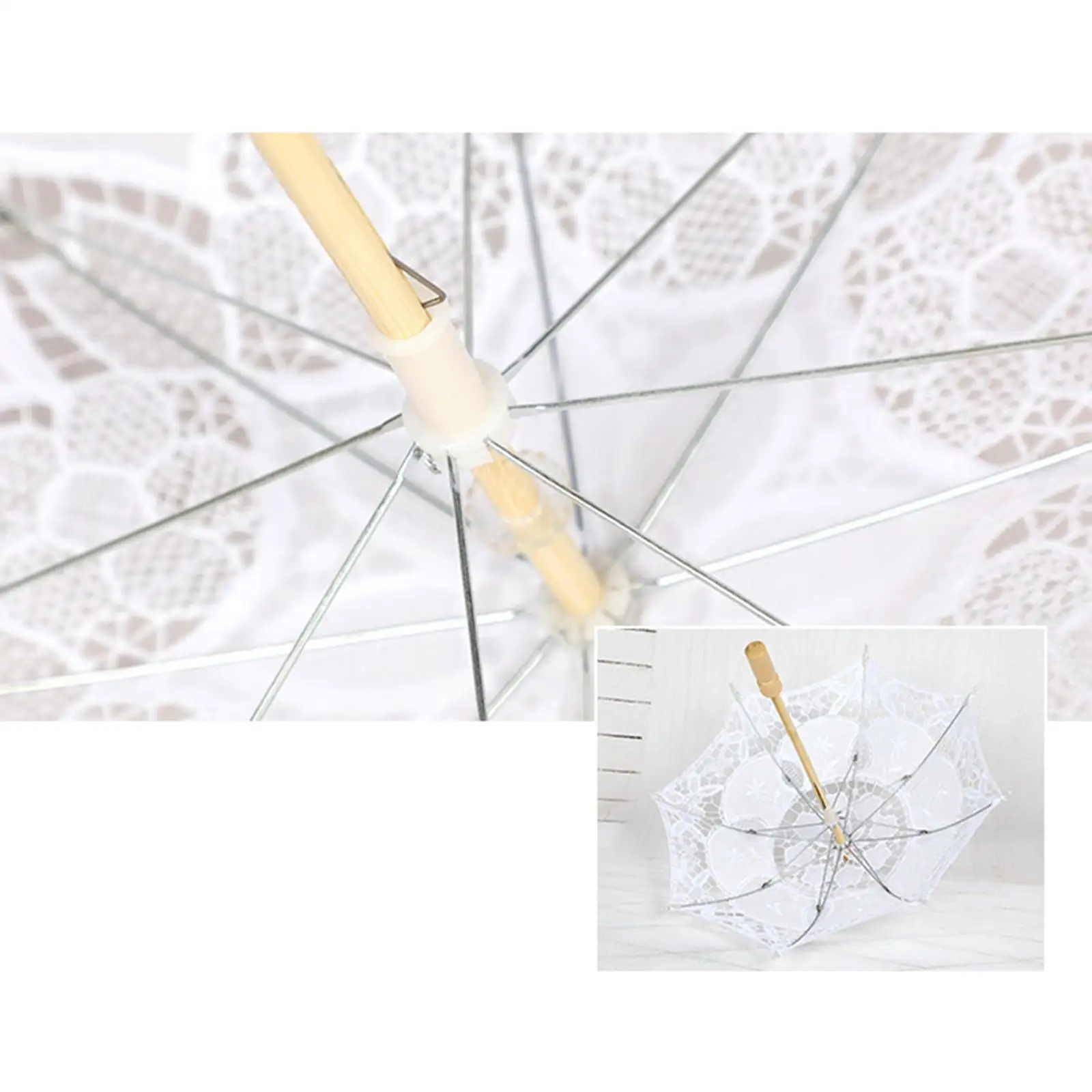 Elegant Lace Parasol with Wooden Handle for Special Occasions