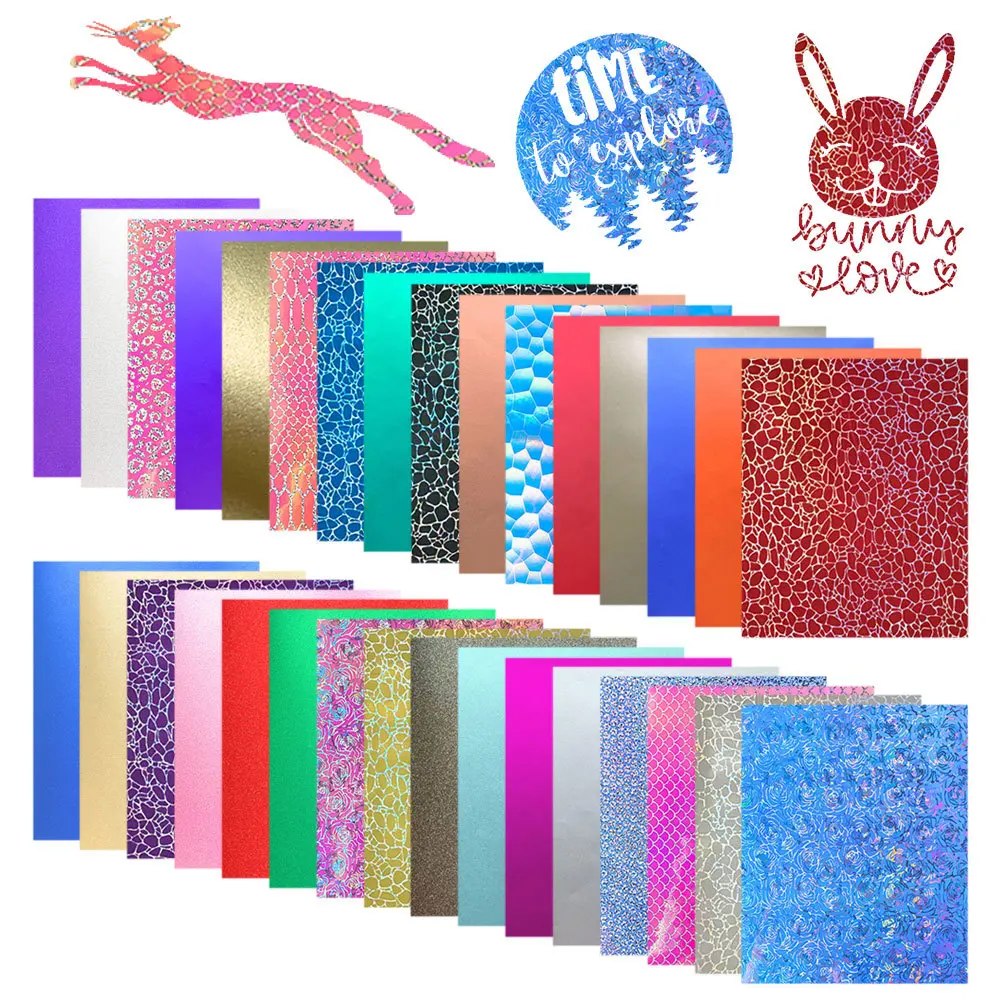 Holographic Glitter Adhesive Craft Vinyl Film Sheet for Decor Sticker Party Home Glass Car Decal 32 Color Vinyl for Cut