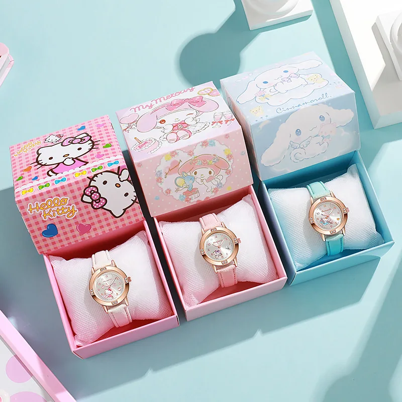 Sanrio HelloKitty Cartoon Quarzuhr Anime Figur Kuromi My Melody Damen wasserdichte Uhr Exquisite Box Geburtstagsgeschenke
