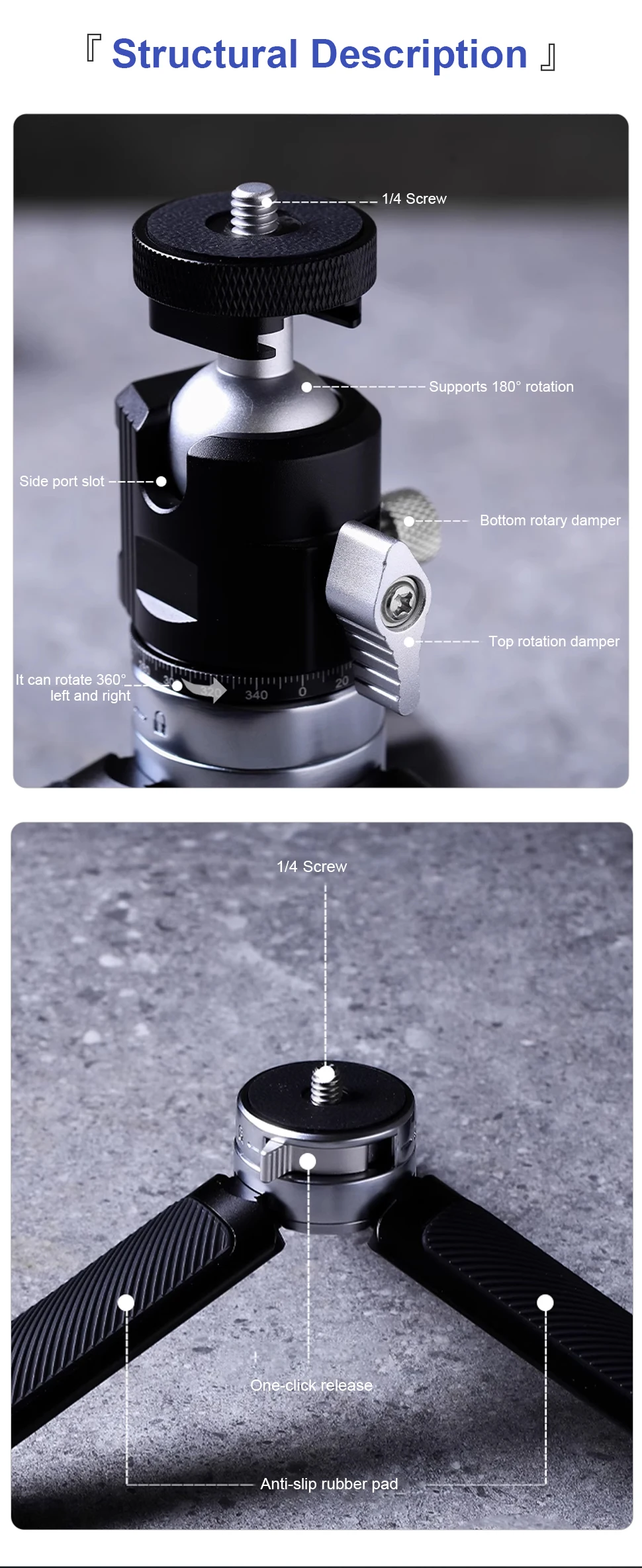 Portable Desktop Tripod Dual Boot Constant Spherical Foldable Grip Ptz Bracket U