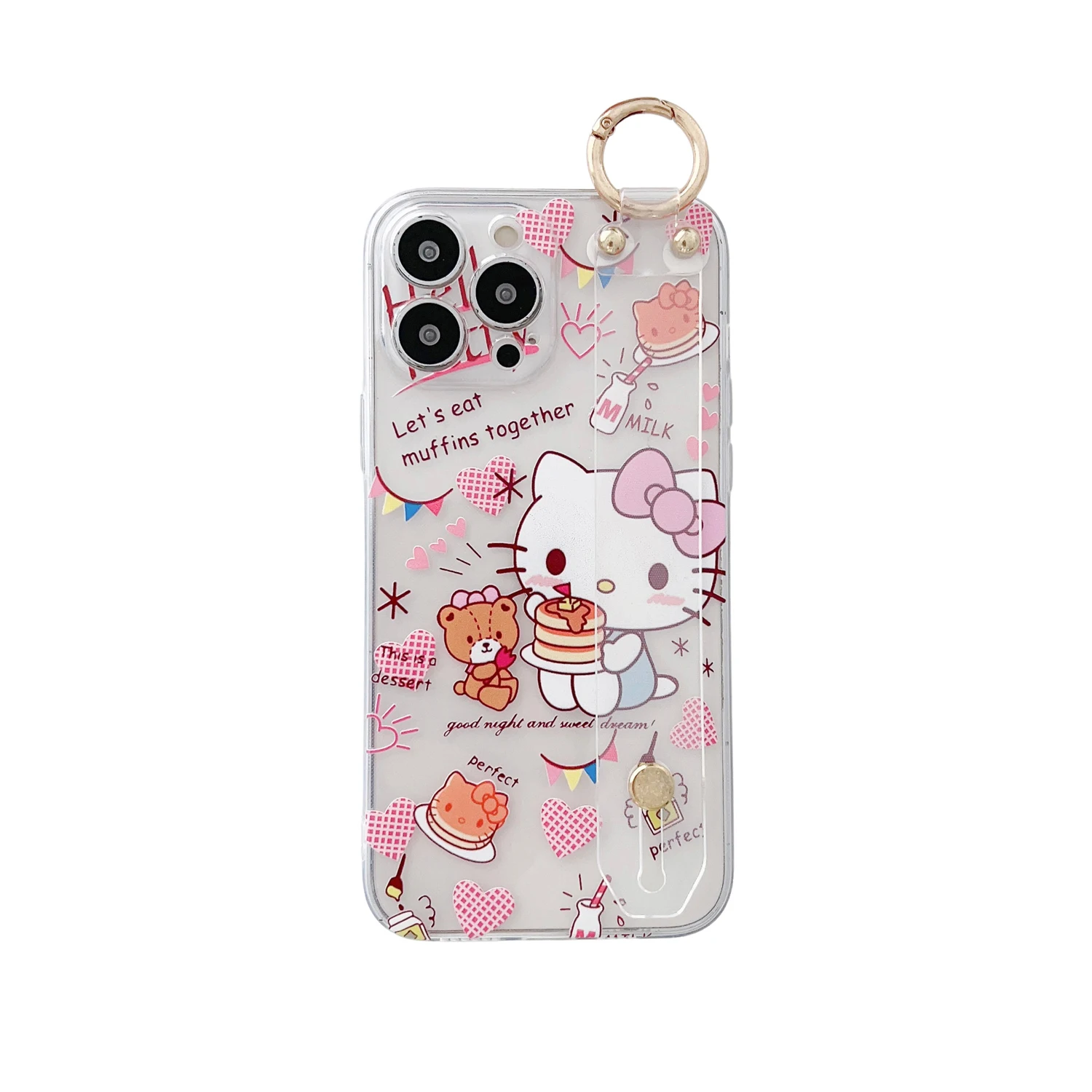 Hello Kitty For Samsung Galaxy S8 S9 S10 S20 S21 S22 S23 Plus Ultra S21FE Note 9 10 20 Phone Case Wrist Strap Holder