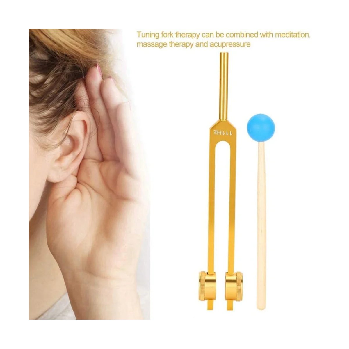 New Aluminum Alloy Tuning Forks,111Hz Tuning Fork with Hammers for Nervous System Testing Sound Healing Therapy,Gold 6