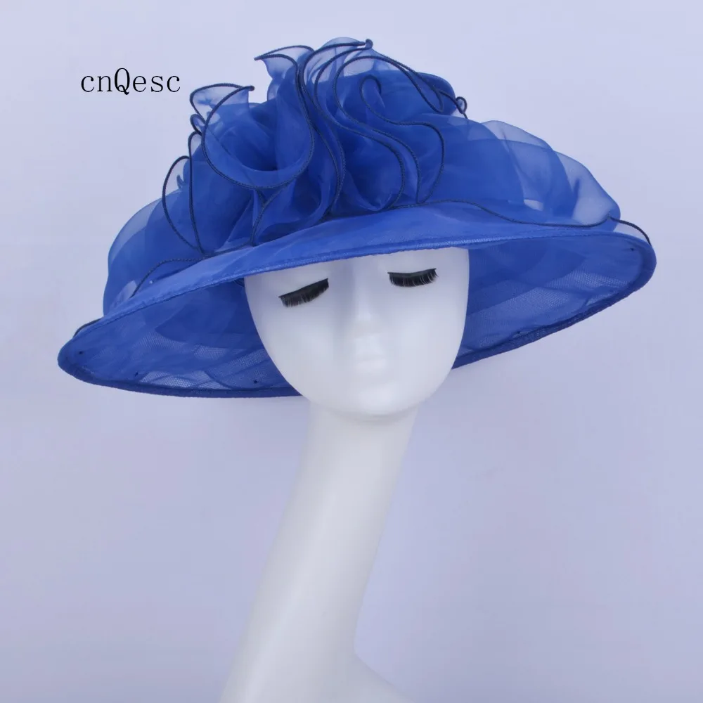 Navy Blue Big Organza Hat Bridal Hat 