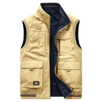 Autumn Winter Men's Cotton Vests Men Multi-pocket Fishing Waistcoat Men Double-sided Military Sleevesless Jackets Plus size 8XL 1