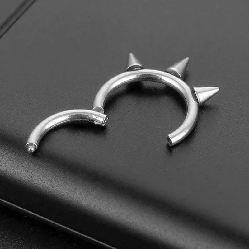 Nose Rings Piercing Jewelry Body Piercing Earrings Ear Piercing Jewelry Metal Jewelry Hoop Earrings Body Piercing Jewelry Body Jewelry G23 Titanium Spikes Nose Ring Hoop Septum Piercing Clicker Segment Hinged Nostril Tragus Cartilage Earring Daith Helix Jewelry