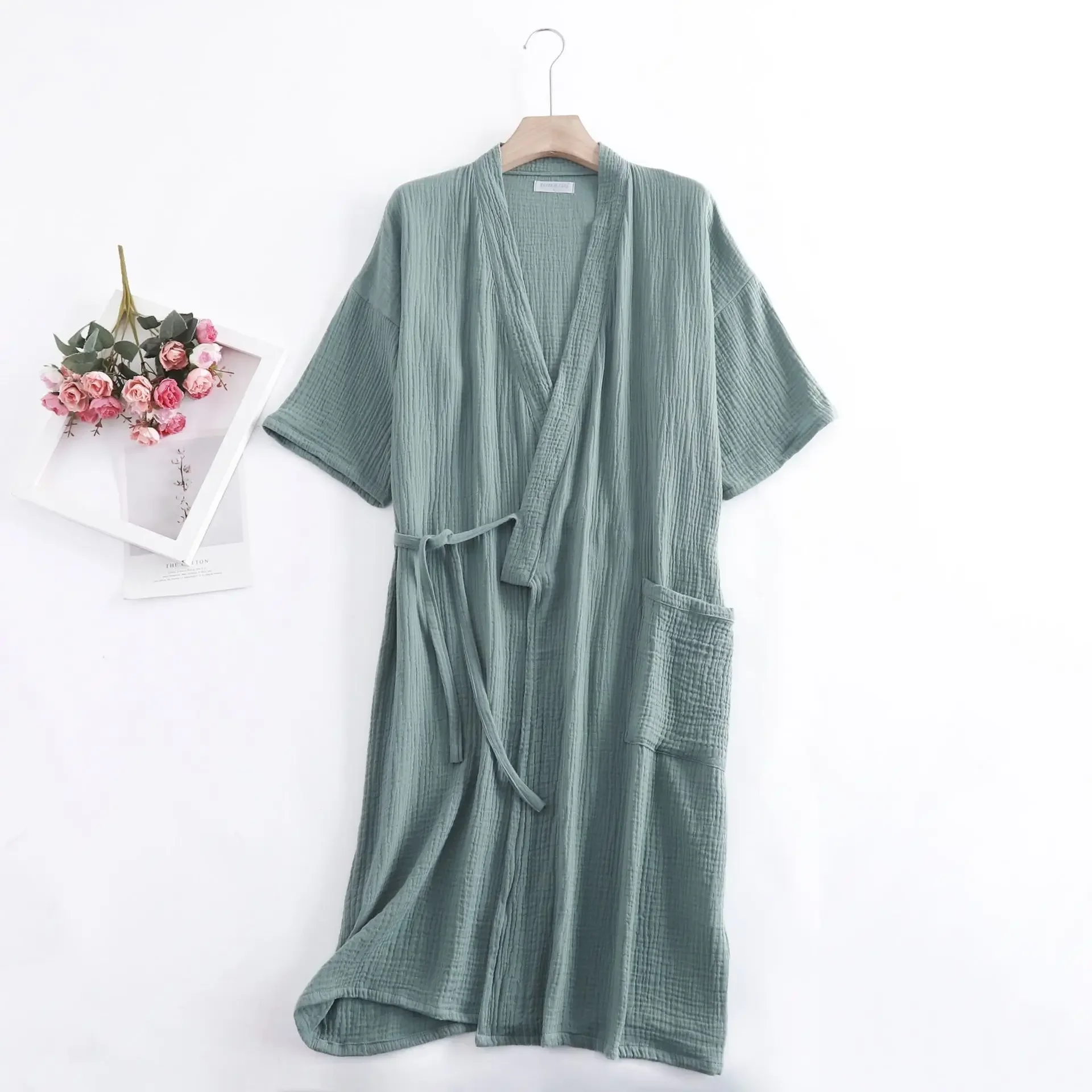 Women Dress Women Sleepwear Sleepwear Pajamas Cotton Bathrobe Summer Cotton Gauze Crepe Short Sleeve Robes For Women Men Solid Bathrobe Loose Soft Japanese-style Kimono Robe