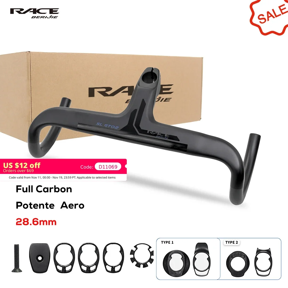 Guidon Carbone Intégré Pour Vélo Route/gravier - Câble Interne Complet, Potence Incluse