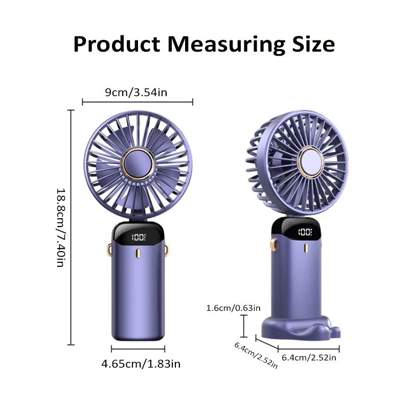 2024 New 1800mAh Portable Fan Rechargeable 90° Foldable Fan Mini Air Conditioner Small Fan Air Cooler with LED Digital Display 6