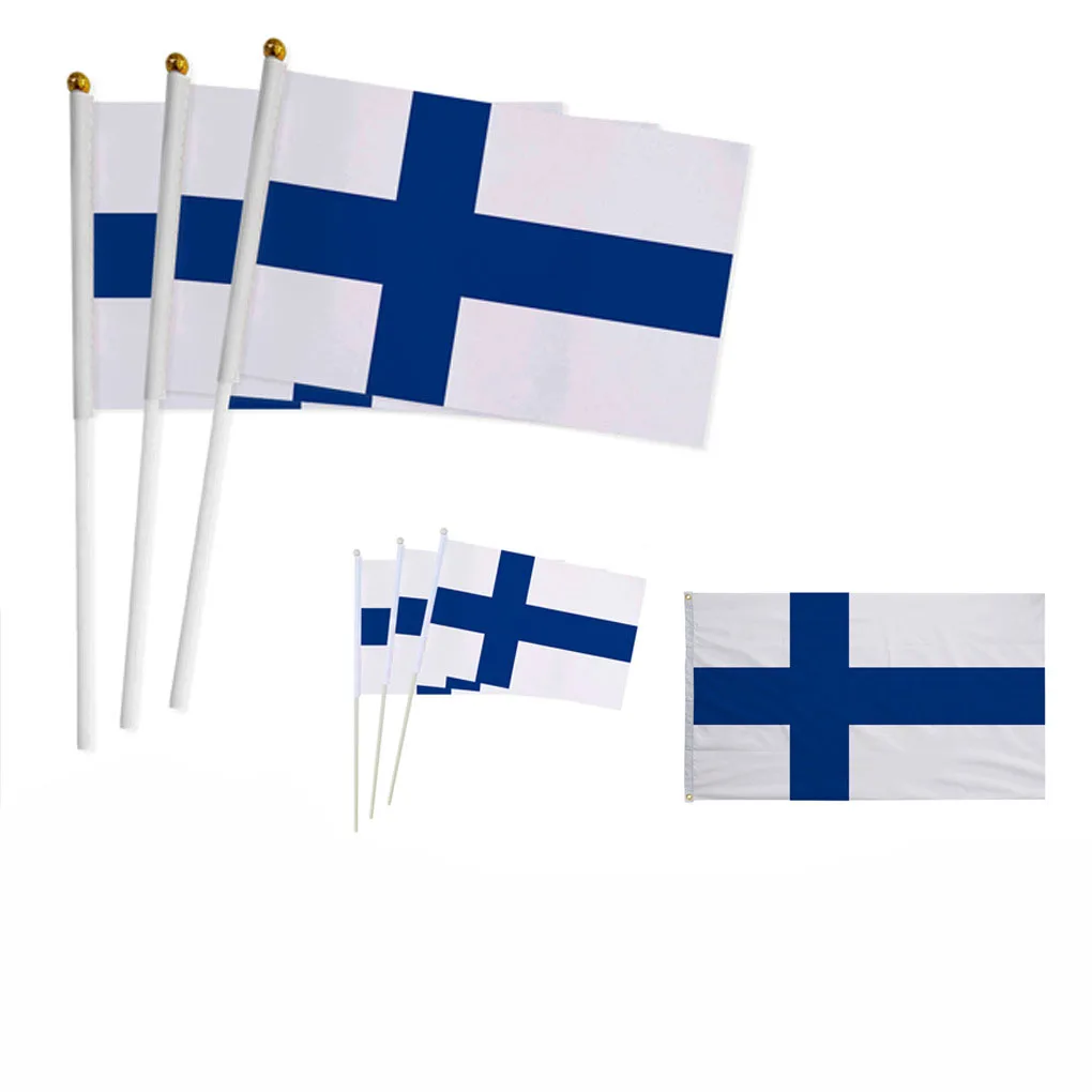 Z-One Flag 100Pcs Finlandia Hand Flag 14*21Cm Bandiera Nazionale Finlandese Piccola Bandiera Sventolante Tenuta In Mano Indoor Outdoor Home Decor