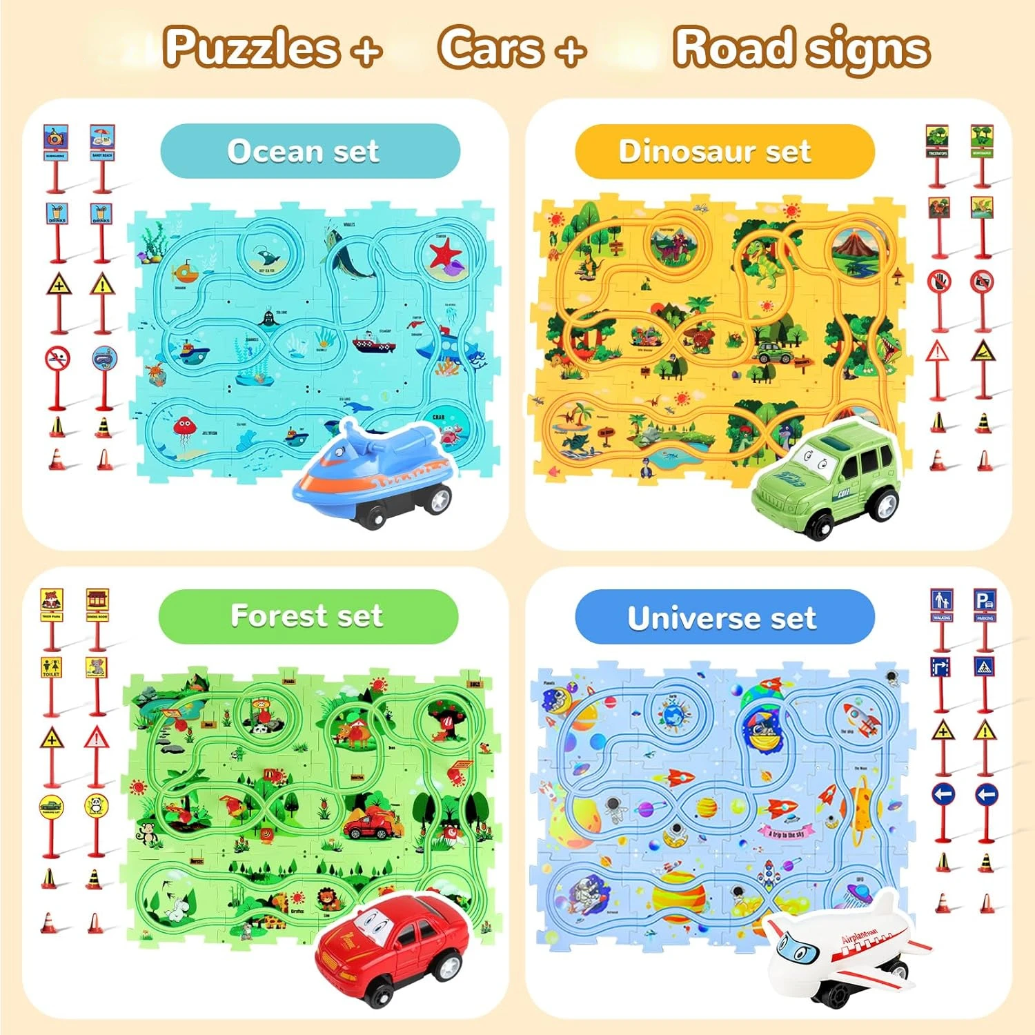 Puzzle Racer Kids Car Track Set Plastic Floor Puzzles for 3 4 5 6 Year Old Boys Montessori Toys Brain Toys 2024 NEW 6
