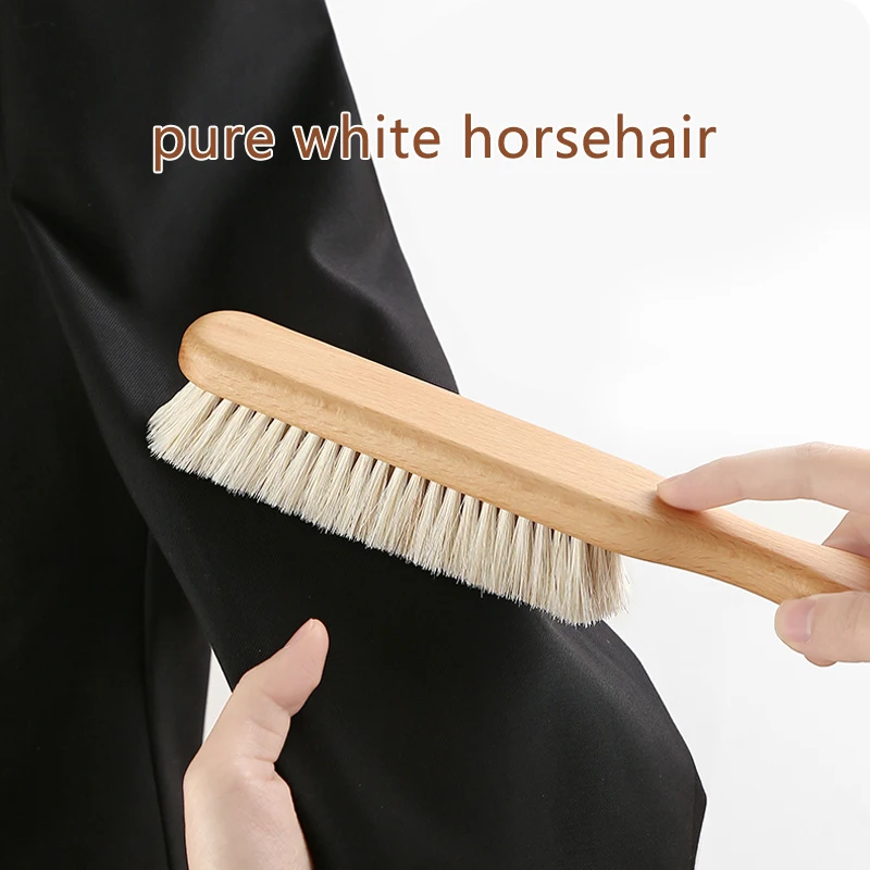 Wave Handle Beech Wood Clothes Brush White Horse Hair Household Cleaning Brush Anti-Static CleanLaundry Cleaning Brush Tool 3