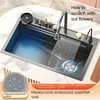 Waterfall Sink Embossed Honeycomb Kitchen 304 Stainless Steel Sink Large Single Slot Household Vegetable Washing Basin 1