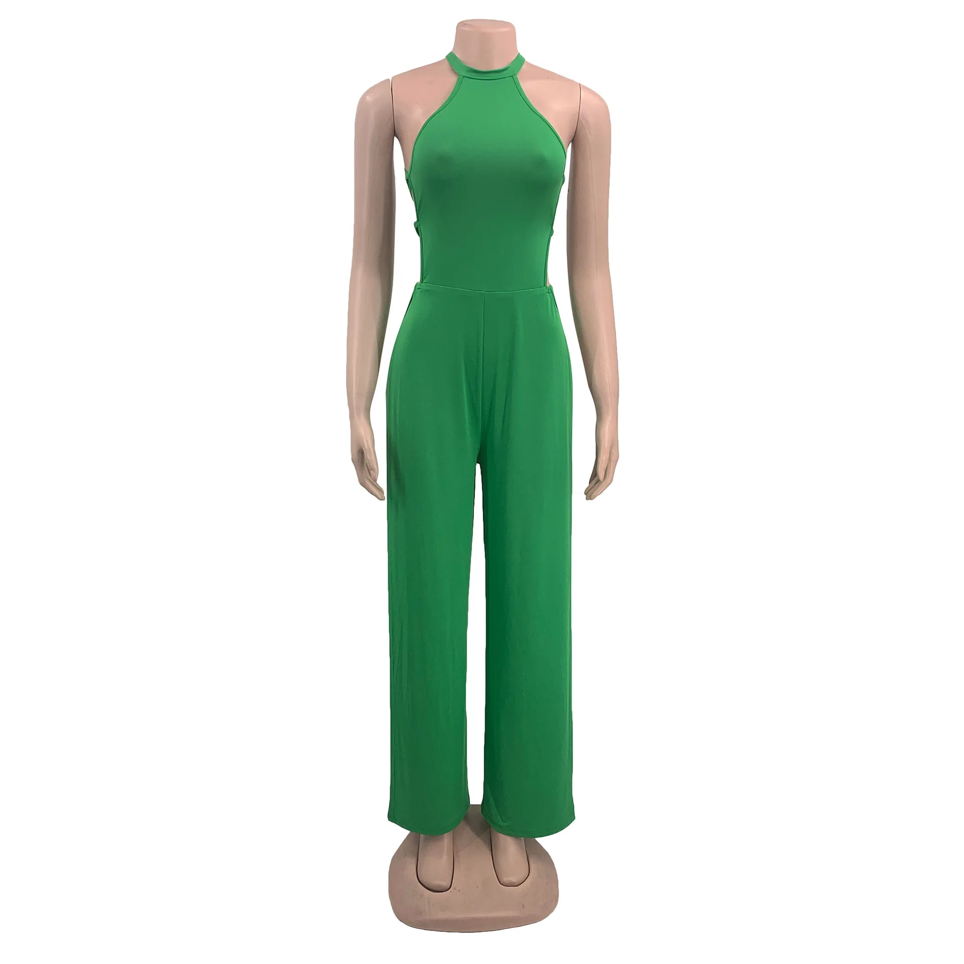 BKLD Clothes For \Women Summer New Lace Up Open Back Sexy Jumpsuit Split Wide Leg Casual Loose Pants Jumpsuits Solid Color