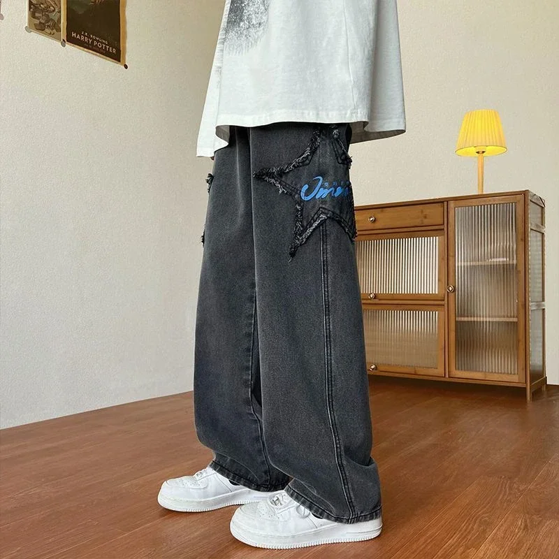 

Graphic Jeans for Men Bootcut Light Blue Flared Male Cowboy Pants Star Black Trousers Free Shipping Y2k Vintage Casual Designer