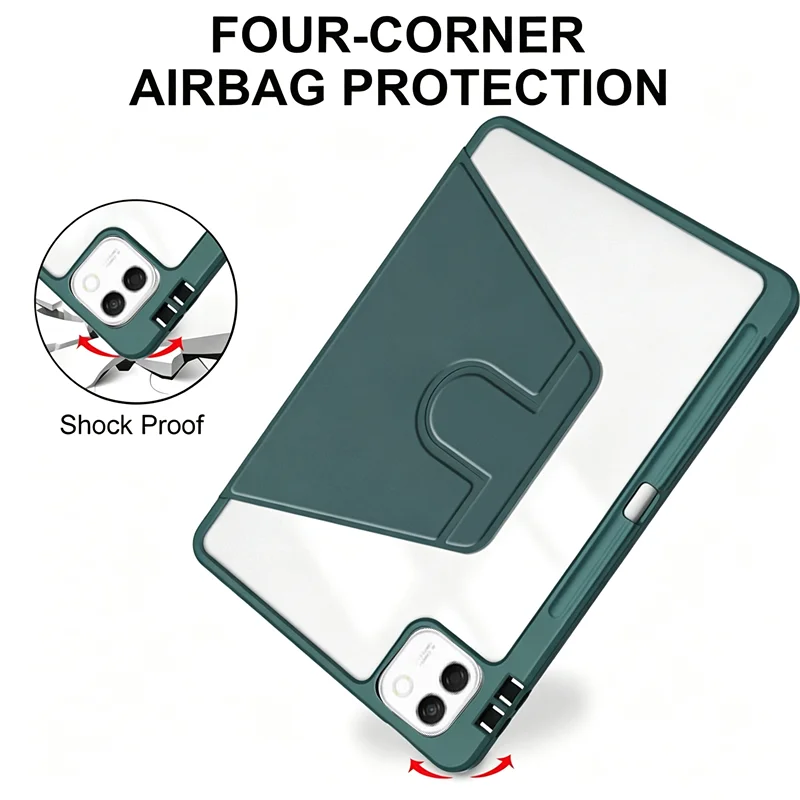 360-Degree Magnetic Rotation Cover with Pencil Slot for Tablet - Clear Acrylic Back Case