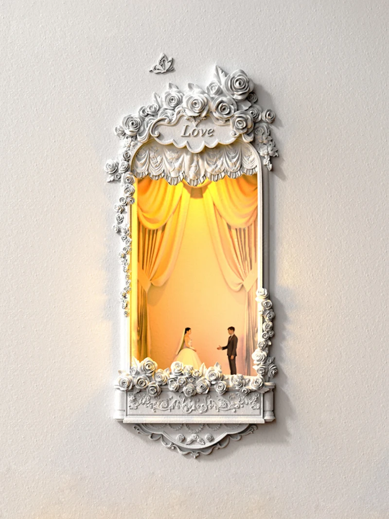 

Corner Embedded Wall Light For Wedding Party Decoration Rose Flower Wall Lamp For Bedroom Plaster Modern Wall Sconce Night Light
