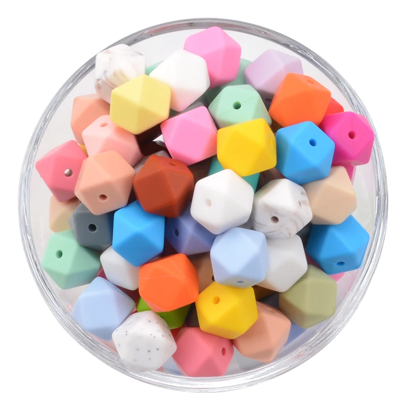 LOFCA10pcs 14mm 미니 육각형 실리콘 구슬 Teether BPA 무료 DIY 목걸이 젖꼭지 체인 젖니가 남 관리