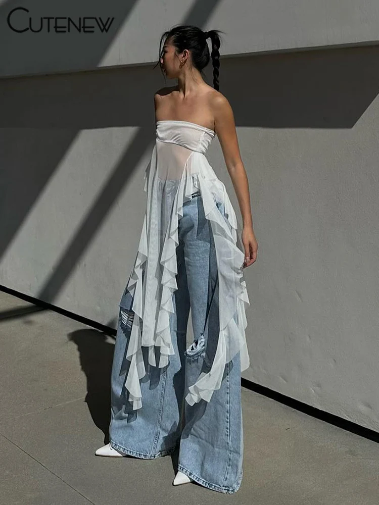 Summer Solid Sexy Off-Shoulder Women Crop Top Casual Tube Strapless Streetwear Long Ruched Club Party Lady Tank Top