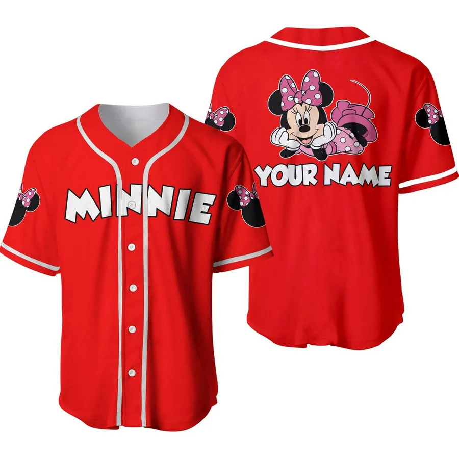 

Cute Minnie Mouse Pink Blue Disney Unisex Cartoon Custom Baseball Shirt Personalized Shirt Men Women