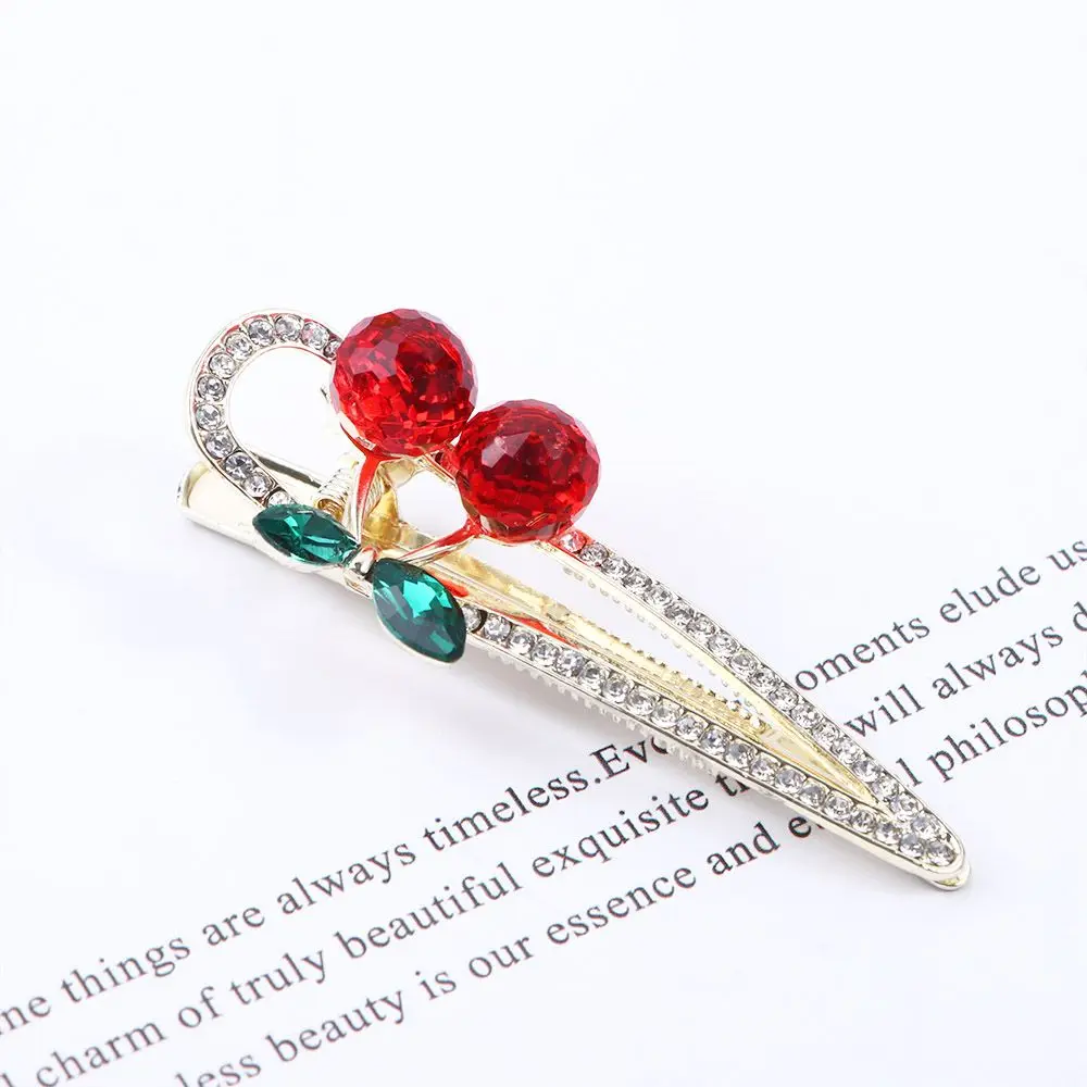 

Alloy Pearl Temperament Fashion Design Cherry Duckbill Clip Women Hair Accessories Korean Style Hair Clip Rhinestone Barrettes