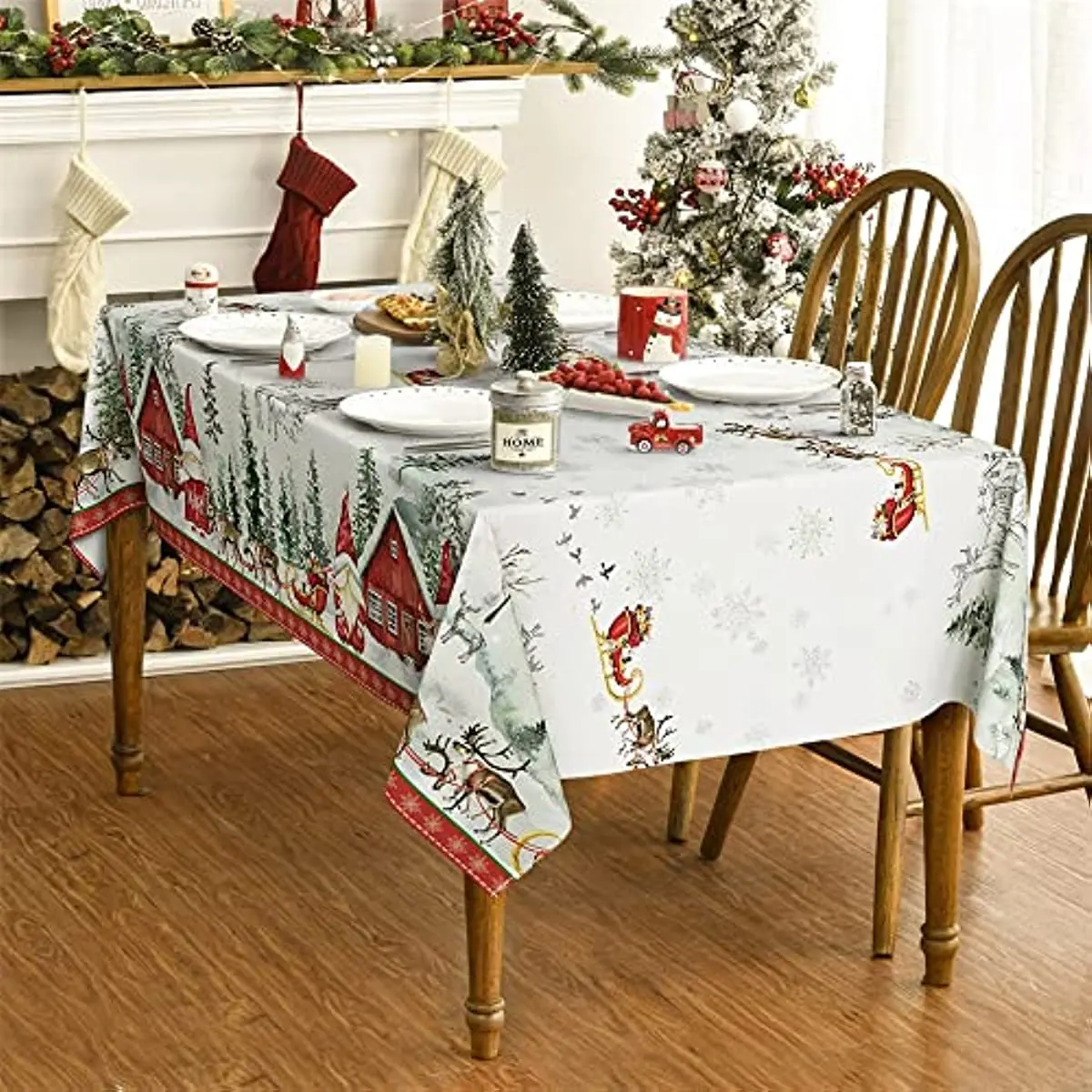 Christmas Style Rectangle Tablecloth Christmas Tree Gnome Elk Decor  Waterproof Table Cloth Waterproof Tablecloths Square Tables