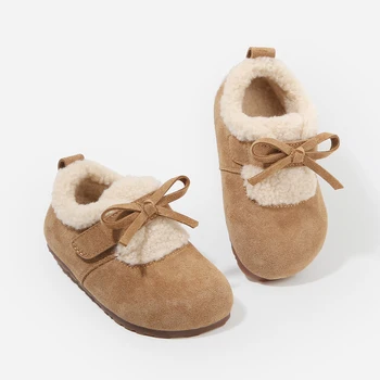 2025 Winter New-Style Toddler Shoes: Fleece-Lined Cotton Shoes, Toddler Girl's Clogs, Casual Versatile Leather Baby Shoes