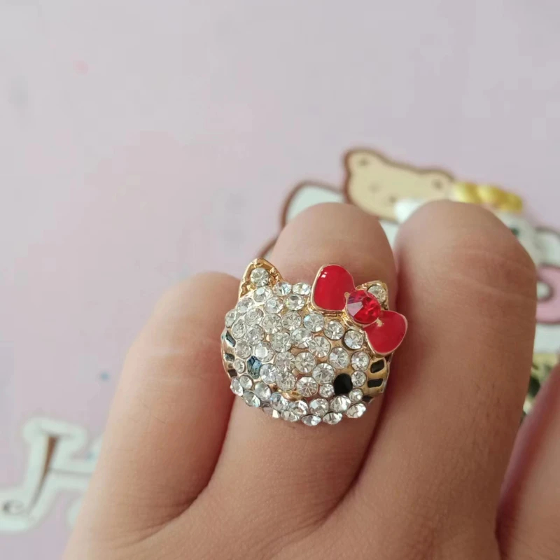 

Hello Kitty Woman Ring Cute Band Diamond Punk style Y2K Spice Girls Halloween Jewelry adjustable decorative ring gift