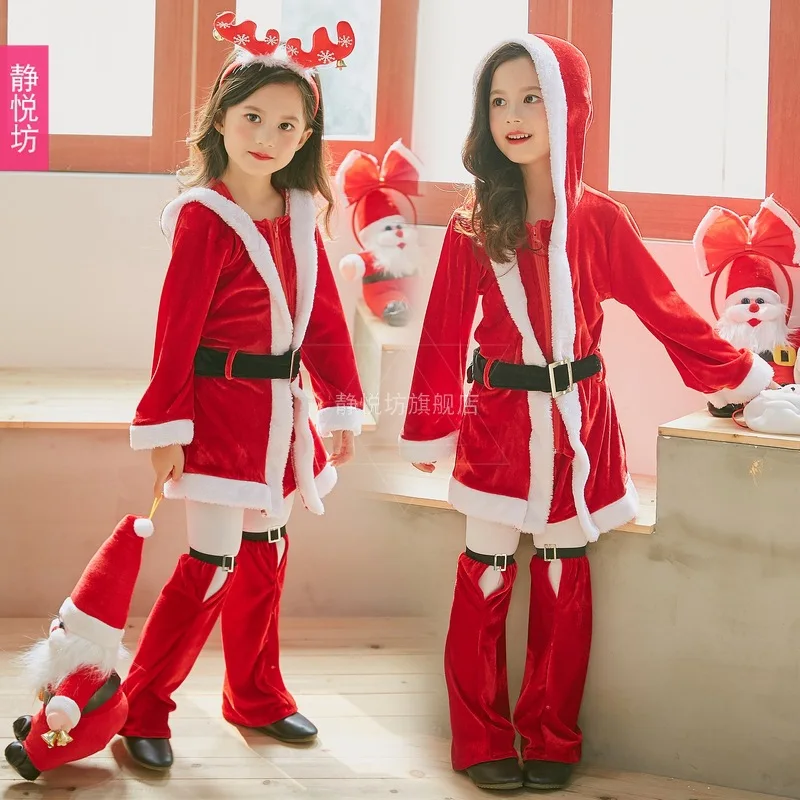 

Christmas Dress Girl Santa Claus Dress Set Children's Kindergarten Baby Dress Long Sleeved Red Dress
