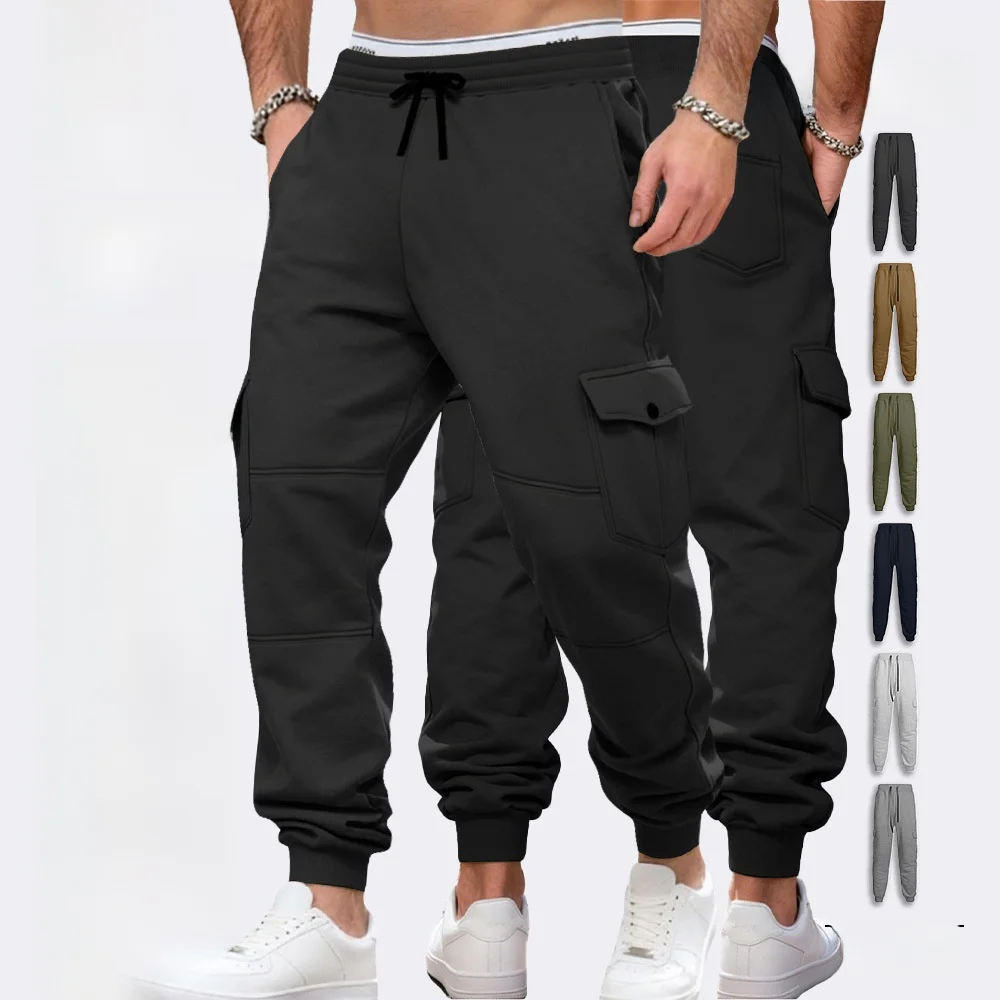 Men's Fleece Lined Drawstring Cargo Pants Autumn Winter Loose Fit ...