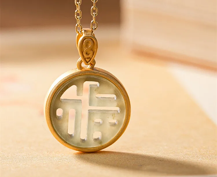 

Hollow Jade Pendants for Women Eastern Cultural Gifts Necklaces No Chains Gemstones 925 Silver Jewelry Retro