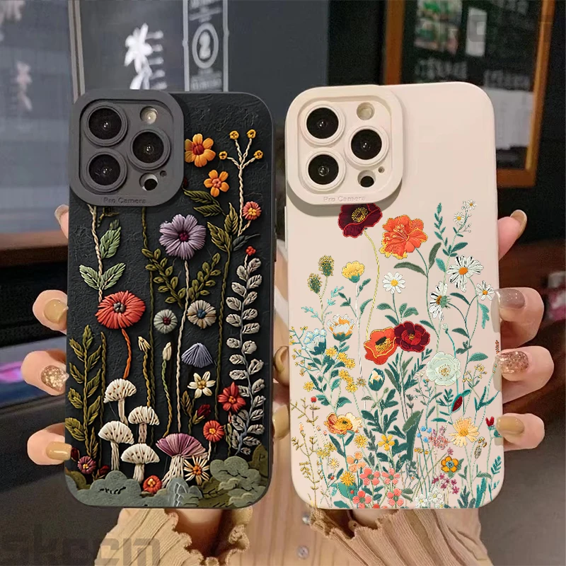 Elegant Embossed Floral Pattern Painted Phone Case
