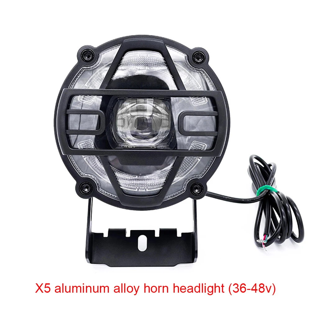 Electric Bike Motorcycle Front Light High Brightness E-Bike Horn Headlight Aluminium Alloy Adjustable Light Angle Riding Parts