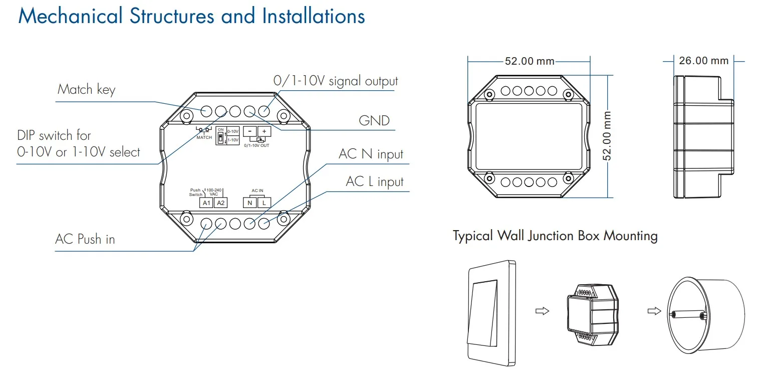 switch 0-10v 1-10v controlador dimmer + 2.4g