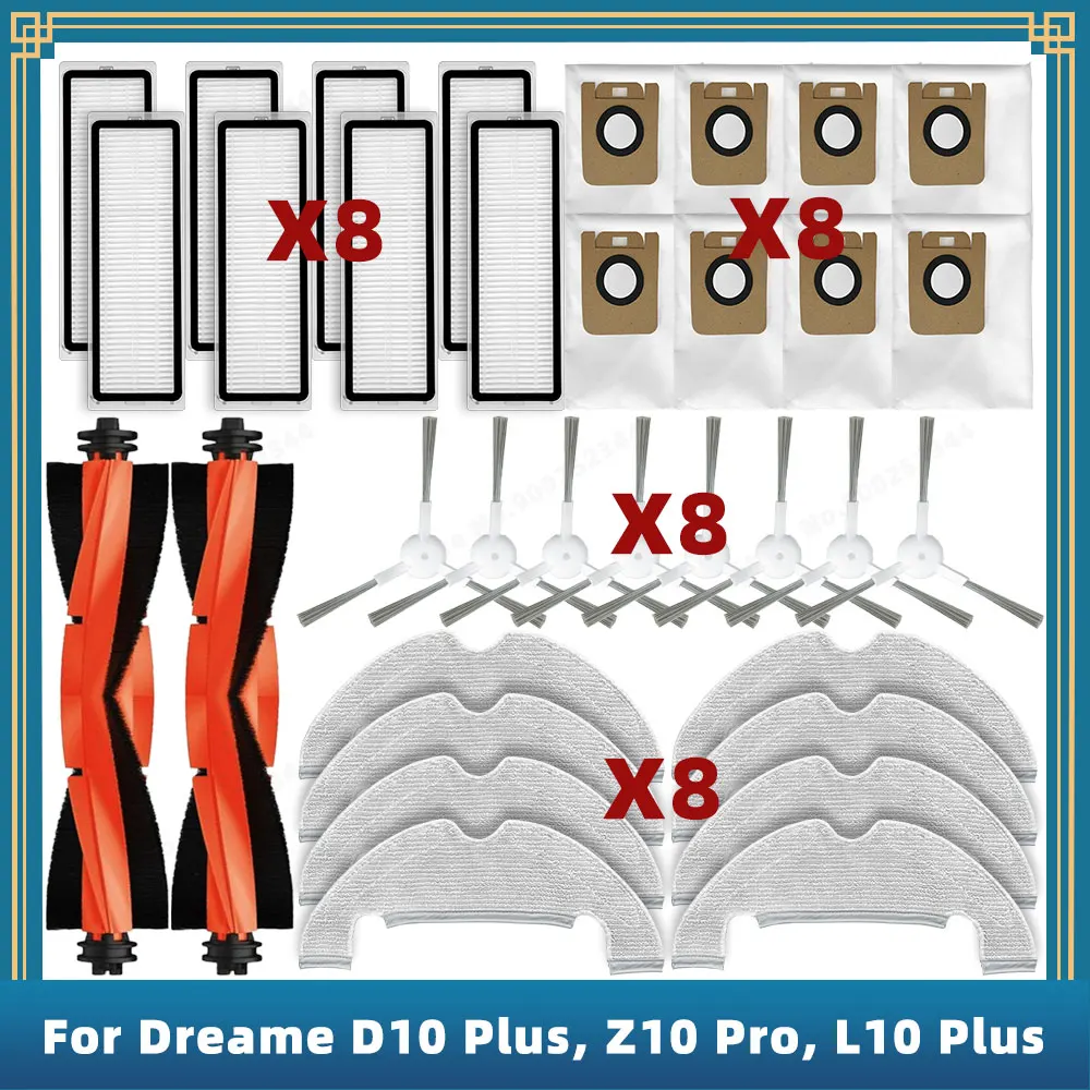 Kompatibel für dreame bot d10 plus, z10 pro, l10 plus ersatzteile zubehör hauptseite bürste hepa filter mop staubbeutel