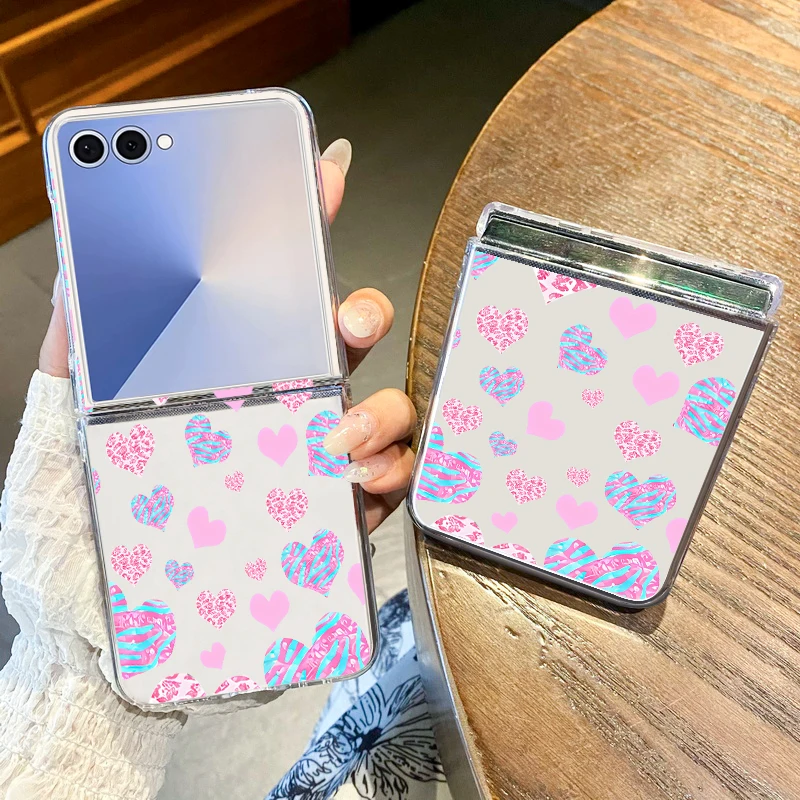 Niedliche Herz-Handyhülle für Samsung Galaxy Z Flip 7 6 5 4 3 für Samsung Flip7 Flip8 Stoßfeste Harte Transparente Schutzhülle Fundas