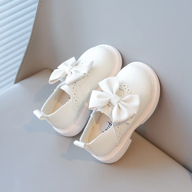 Leather Kids School Flats with Big Bow-knot for Girls