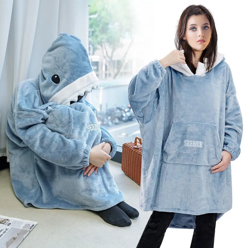 Cartoon Shark Sleeping Bag Pajamas Office Blanket Soft Comfortable Flannel Thickened Warm Shawl Blanket For Children Adult