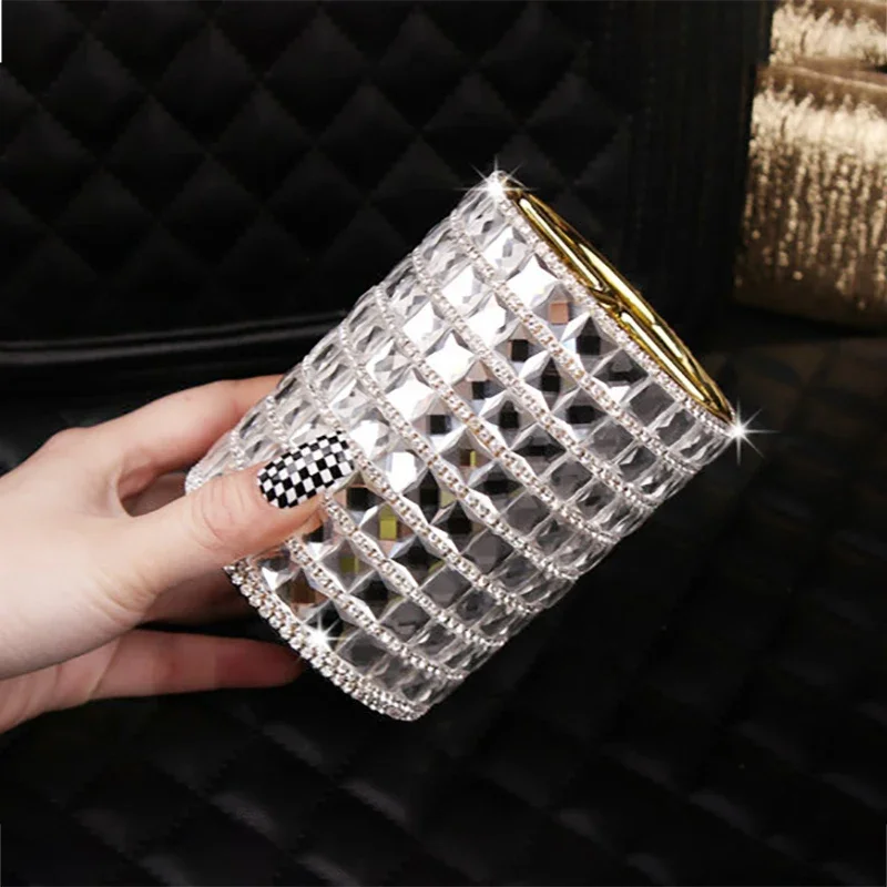 Rhinestones Pencil Storage Box Bling Diamond Pen Holder Beauty Brush Storage Bucket Desktop Makeup Organizer Office Supplies 5