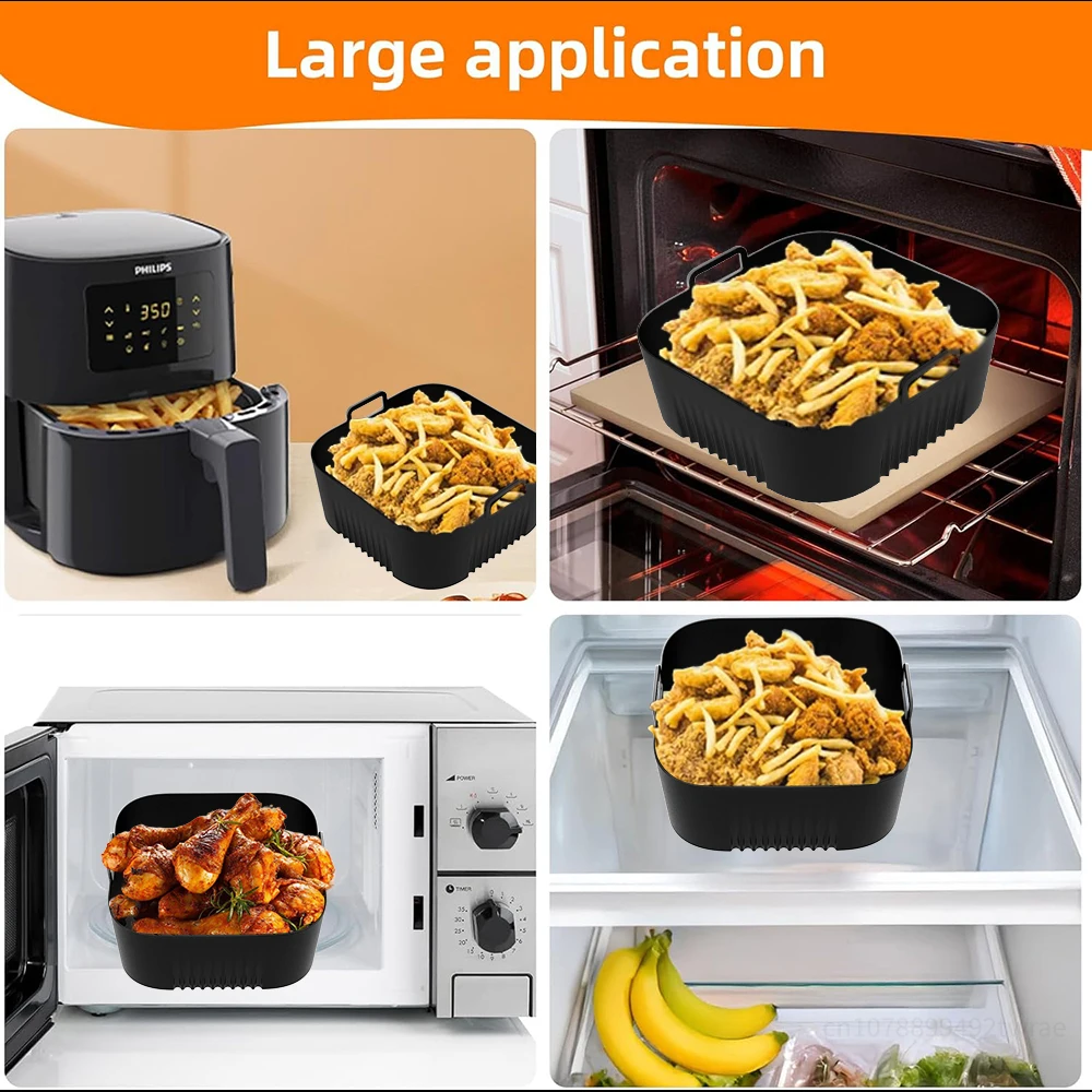 Silicone Air Fryer Liners Mold for 3 to 6QT Reusable Air Fryer Tray Basket for Philips HD9252 HD9200 HD9255 17cm Square 6.7Inch, air fryer liners, air fryer mold, air fryer accessories